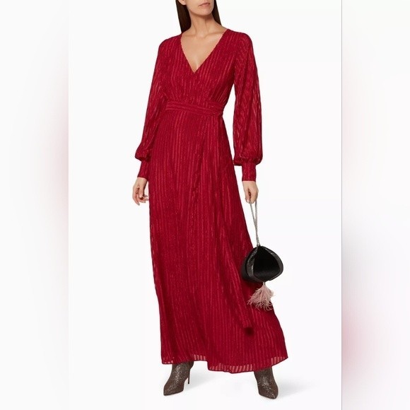 Fame and Partners Dresses & Skirts - Fame and Partners NWT wrap dress red burgundy sheer texture stripe Rachel sz 10